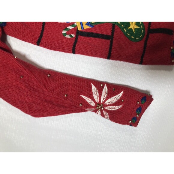 Hampshire Studio Vintage Red Embroidered Christmas Sweater Cardigan Size L - Picture 6 of 11